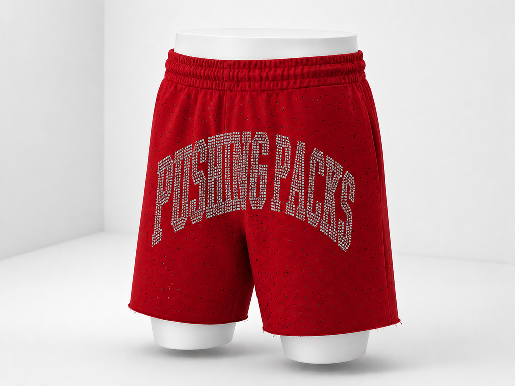 Pushing Packs Red Rhine Stones Shorts