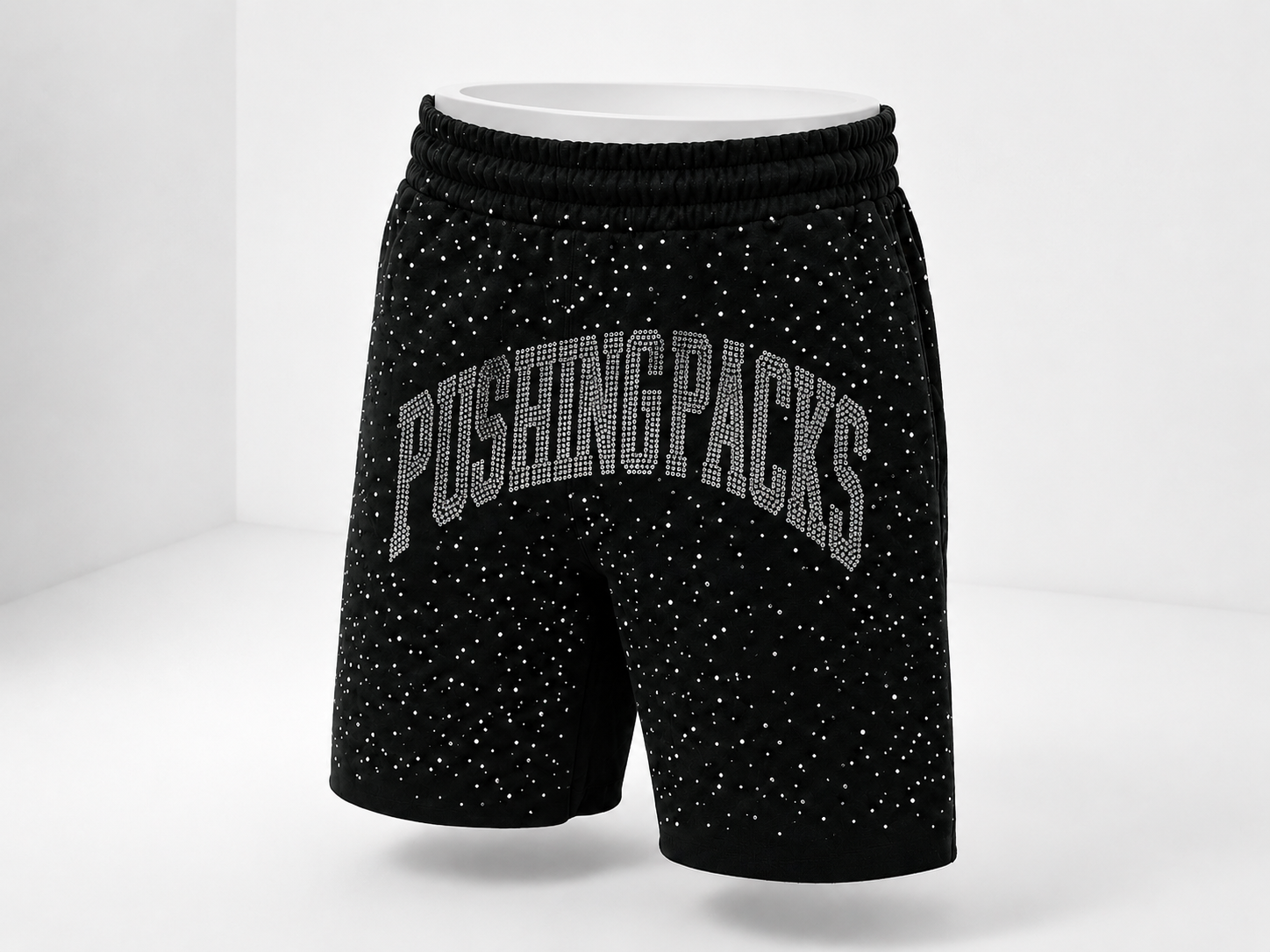 Pushing Packs black Rhine Stones Shorts